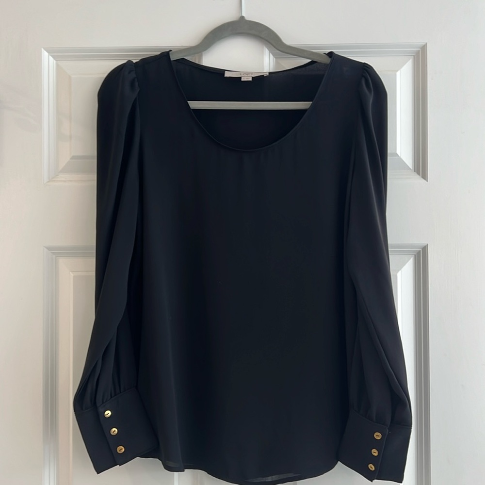 Black LOFT Sheer Long-Sleeve Top